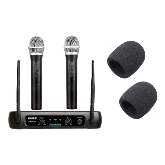 Microfone De Mão Sem Fio Duplo Vokal Vws20 Plus + Espumas