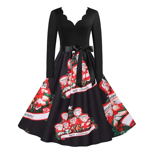 Manga Larga Para Mujer Cuello V Vestido Navidad Fiesta