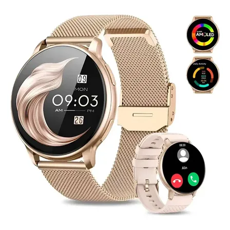 Relógio Smartwatch Relógios Inteligentes Bluetooth Calling Ouro Rosa