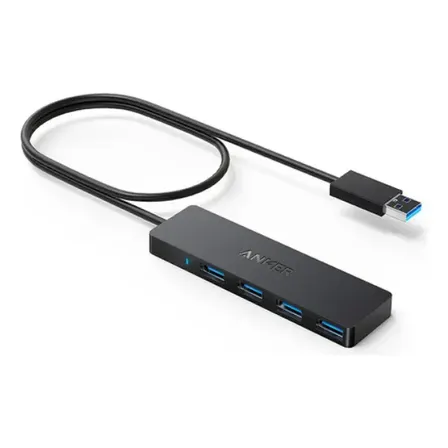 Hub Usb 3.0 De 4 Portas Anker Transferência De Dados 5 Gbps Design Ultrafino, Compatível Com Macbook, iMac, Surface, Hdd, Linux E Mais (usb-a, 60 Cm) Preto