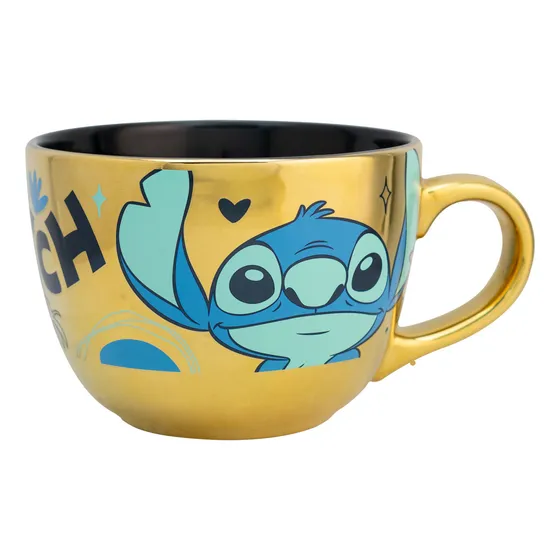 Taza Jumbo De Cerámica Metalizada Personajes Animados 710 Ml Stitch
