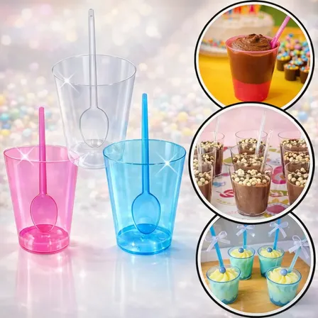 100 Copo Tacinha Doce Brigadeiro 50ml Acrilico 100 Colheres