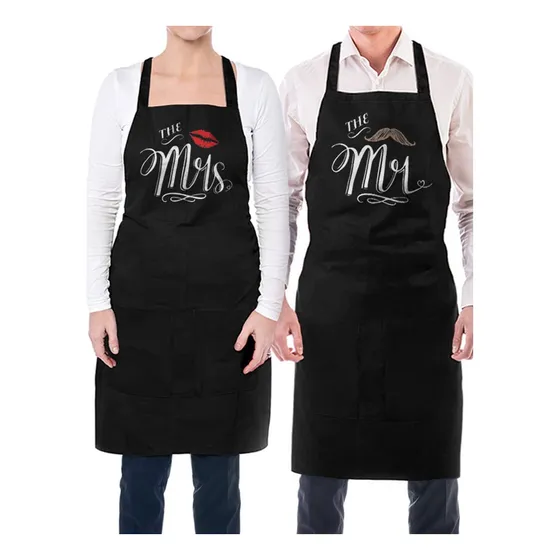 Delantal Mr And Mrs Bigote Labio Rojo Regalo Para Pareja