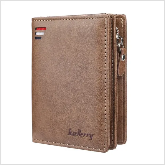 Carteira Masculina Vertical Baellerry Porta Cartões Cédulas Moedas Documentos RG CNH Executiva Premium Reforçada Resistente Cor Marrom Claro