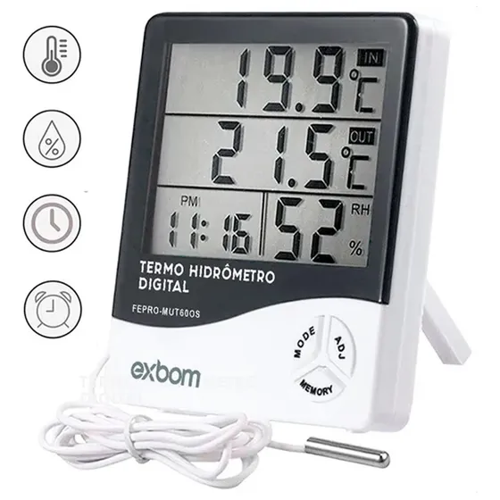 Termo-higrômetro Umidade Relógio Temperatura Sensor Externo