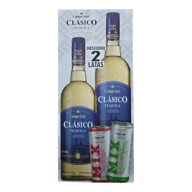 Tequila Campo Azul Clasico Reposado Duo 750 Ml + 2 Latas