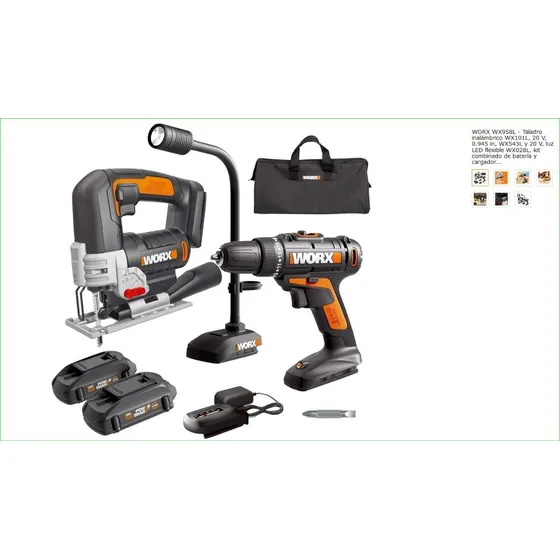 Taladro Inalámbrico Wx101l, 20 V Worx.  Wx958l +sierra Calad