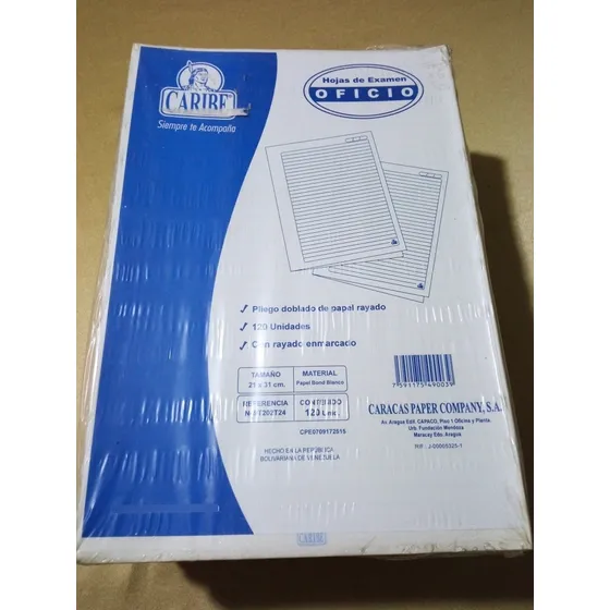 Resma Hojas De Exámen Caribe 120 Páginas