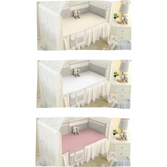 Kit 3 Lençol Americano Com Elástico Em Malha Antialérgico Menina Ou Menino Roupa De Cama Baunilha Branco Rosa Jogo 3 Lençol Berço 100% Algodão 70 Cm X 1,30 M X 12 Cm Renova Enxovais