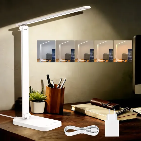Luminária De Mesa Led Dobrável Branca Com Toque, 3 Níveis De Brilho, Temporizador, Para Estudo E Escritório