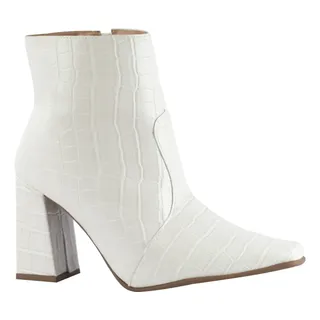 Bota Feminina Bico Fino Salto Alto Grosso Cano Curto Comfort