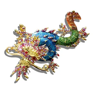 Broche Pin Dragón Chino Con Diamantes Imitación Mujer Hombre Broche Pin Dragón Chino Con Diamantes Imitación Mujer Hombre