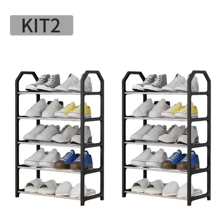Kit2sapateiras 8 Pares Sapatos Pequena Para Entrada Da Porta Sapateira De Cinco Níveis Preta