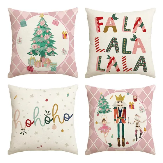Funda De Almohada Rosas Con Cascanueces, Navidad, 45 Cm.