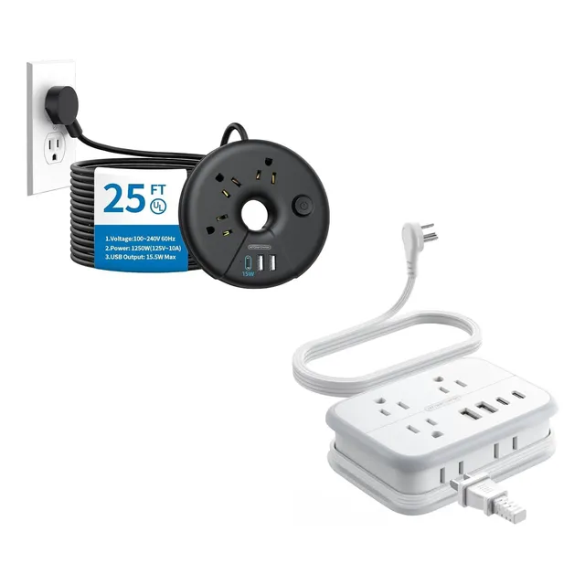 Cable De Extensión Extra Largo 25 Pies Con Regleta De 3 Toma