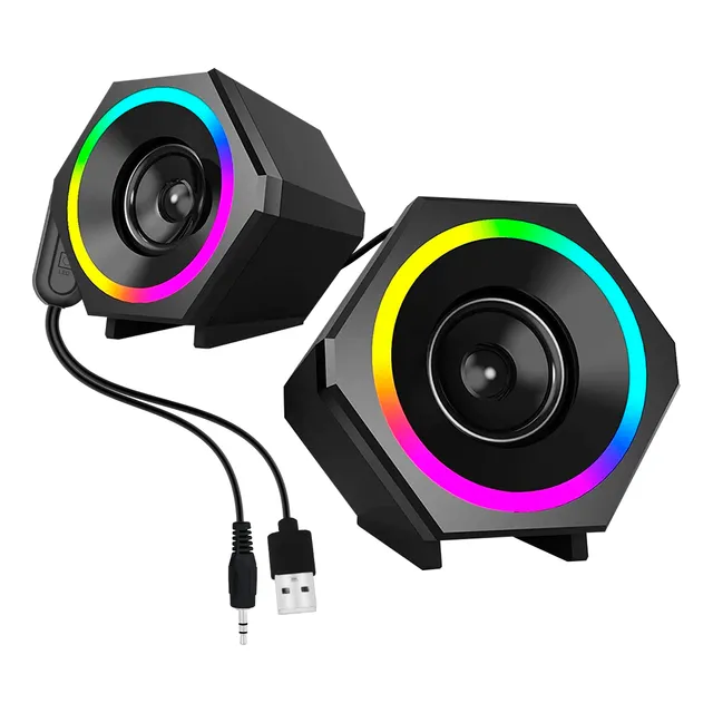 Parlante Bocina Estéreo Escritorio Slim Company Pc Laptop Gamer Rgb Entrada Usb Y Auriculares 3,5 Mm Multimedia Color Negro
