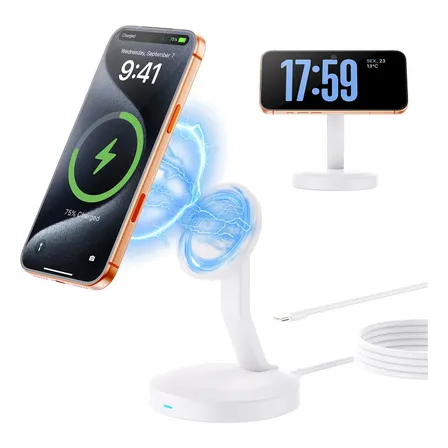 Carregador Sem Fio Magnético De 15w Com Suporte Para iPhone 17/17 Pro/17 Air/17 Pro Max/16/15/14/13/12 Branco