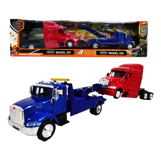 Trailer Peterbilt Rojo 387 Grua Azul 335 Escala 1:43 Newray Trailer Peterbilt Rojo 387 Grua Azul 335 Escala 1:43 Newray