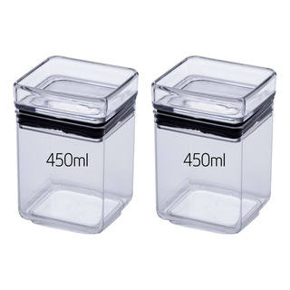 Kit 2 Potes Herméticos 450ml Transparente Quadrado Alimentos Kit 2 Potes Herméticos 450ml Transparente Quadrado Alimentos