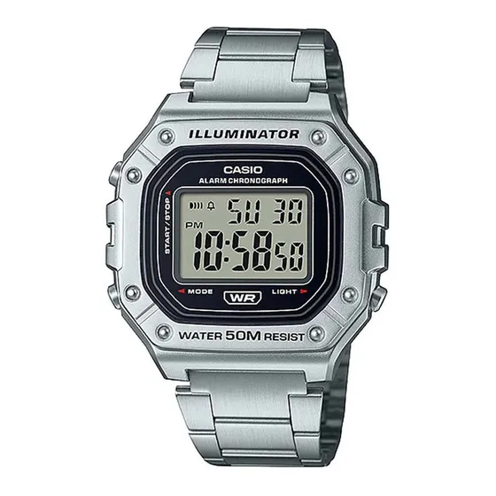 Reloj pulsera digital Casio W-218HD-1AVCF con correa de acero inoxidable color plateado