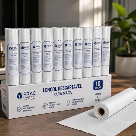 Lençol Hospitalar Descartável P/ Maca 70x50 10 Rolos Branco Branco