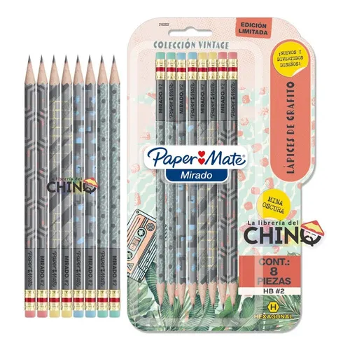 Lapiz Negro Grafito Paper Mate Hexagonal Vintage X 8 Lapices