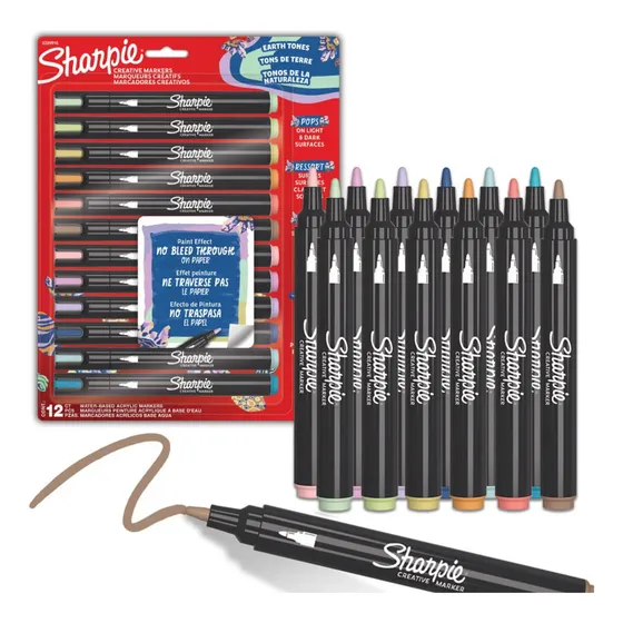 Set Lapices Acrilico Sharpie 12 Tonos Naturaleza Punta Bala Negro