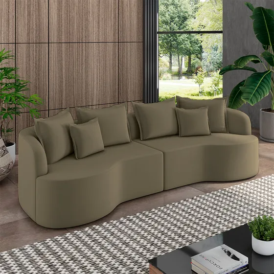 Sofá Living Salinas 3 Lugares 250cm Veludo Castor