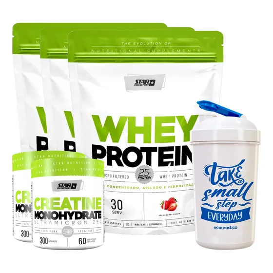 Star Nutrition Protein 3 Un 2lb + Creatina 300g 2 Un + Vaso