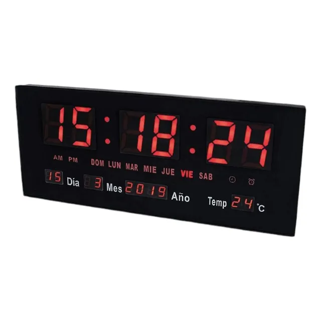 Reloj Digital Led De Pared Con Termómetro 15 X 36 Cm