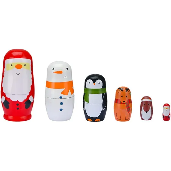 Conjunto De Muñecas De Madera Navideñas Para Decoración Infa