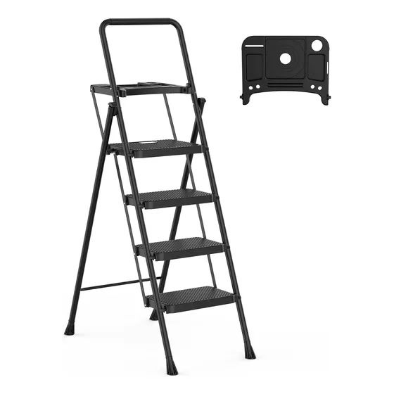 Escalera Plegable De 4 Escalones Con Plataforma De Herramien