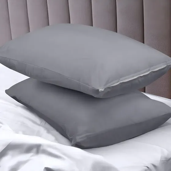 Set 2 Fundas De Almohada Impermeables 50x70 cm Antiacaros Con Cierre Hipoalergenica Para Cama Hogar Dormitorio Resistente Liquidos Antimanchas Lavable Facil Limpieza Premium Color Gris Casa Nerola