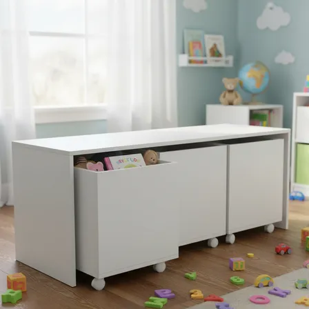 Mesa 3 Baús Organizadores Quartinho Infantil Bebê  Brinquedo Branco