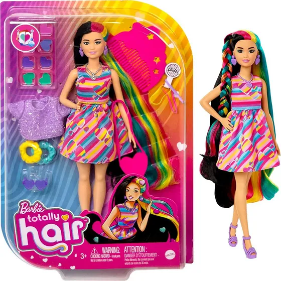 Vestido Barbie muñeca Totalmente Hair Morena con Corazones Hcm90