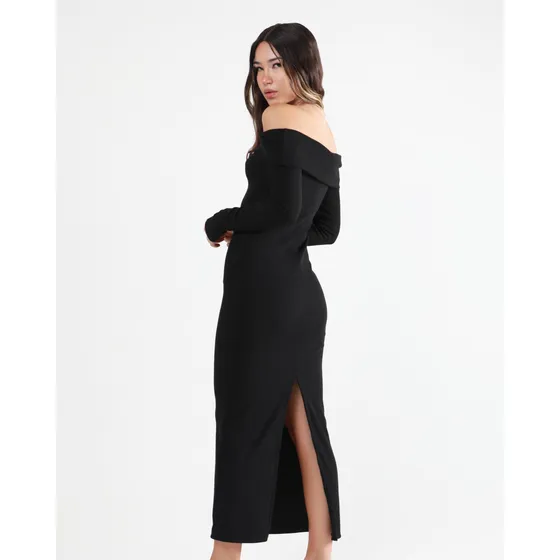 Vestido Largo Cuello Bote De Lanilla Morely Con Tajo