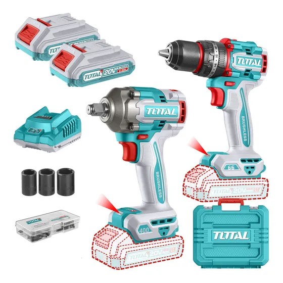 Kit Total 20v Llave Impacto 1/2'' + Percutor 66nm 2 Baterías Color Turquesa