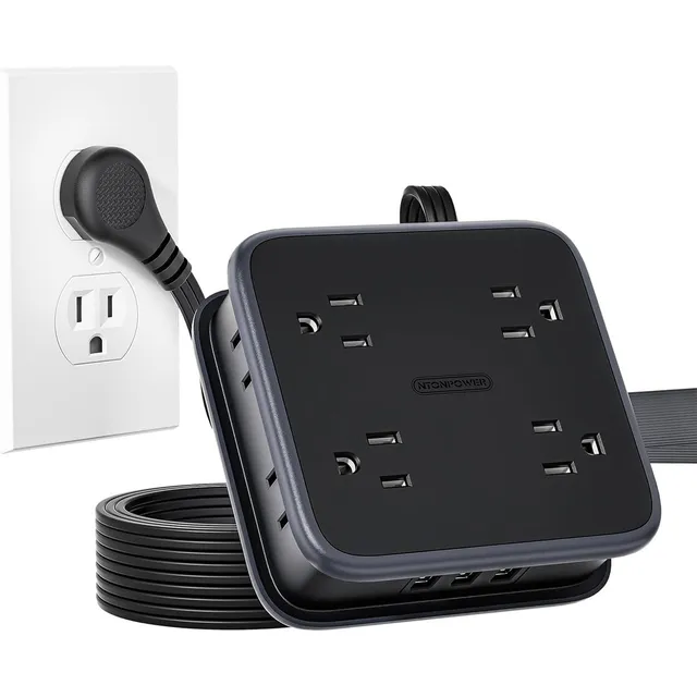 Cable De Extension 10 Pies Con 8 Tomas Y 3 Puertos Usb
