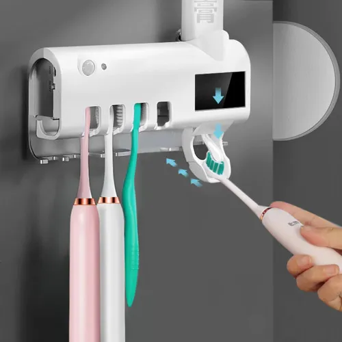 Soporte Esterilizador Cepillos Dispensador Crema Dental Color Blanco