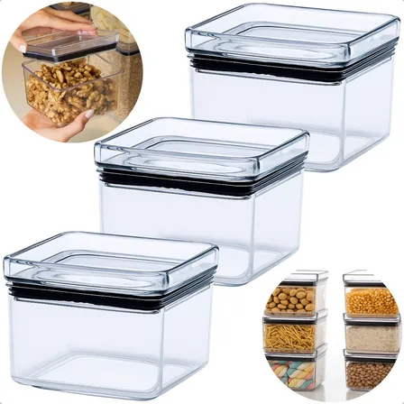 Kit 3 Pote Hermético 480 Ml Acrílico Multiuso Empilhável Transparente