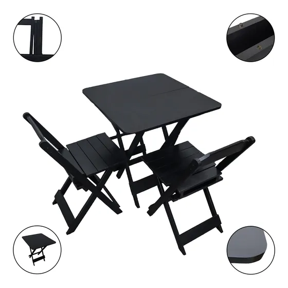 Jogo De Mesa 70x70 Com 2 Cadeiras Dobráveis Restaurante Bar