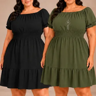 Própria Kit 2 Vestidos Plus Size Curto Feminino Ciganinha Verão Leve