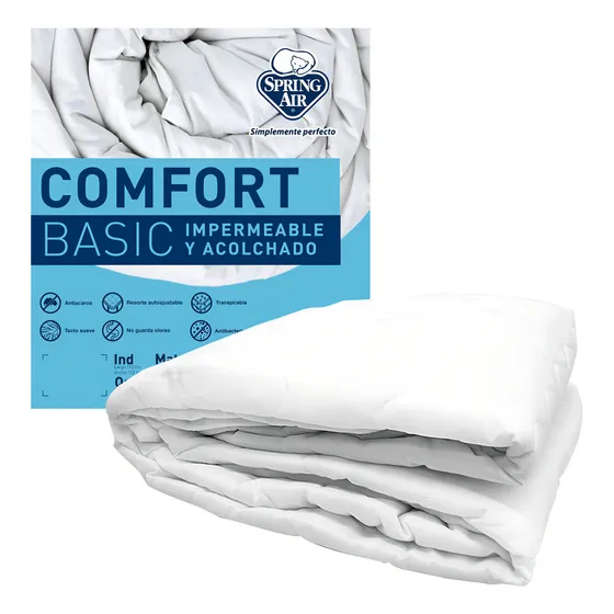 Protector Cubre Colchón Queen Size Spring Air Comfort Basic 100% Impermeable, Acolchado, Hipoalergénico, Antiácaros, Antibacterial, Transpirable, Ajustable Hasta 45 Cm De Altura