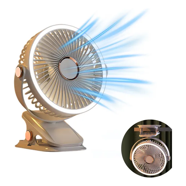 Ventilador Escritorio Portátil Usb Recargable Silencioso Con Luz Led, Lamparas Ventilador mesa 3 Velocidades