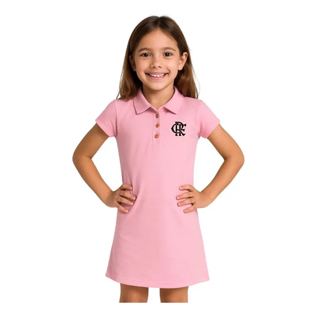 Vestido Infantil Flamengo Campeoníssimo Rosa Oficial