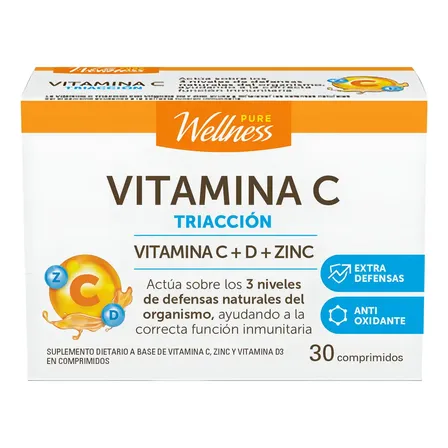 Suplemento Pure Wellness Vitamina C D Zinc Triacción X 30 U Naranja