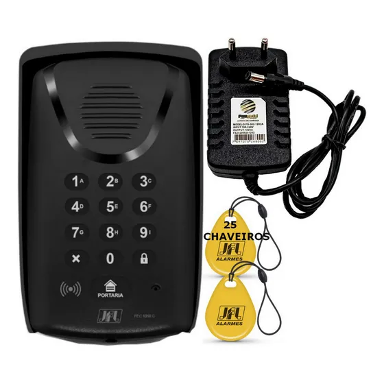 Porteiro Jfl S/ Fio Via Celular 4g Pec 1310c C/ Fonte 25 Tag Cor Preto 12v