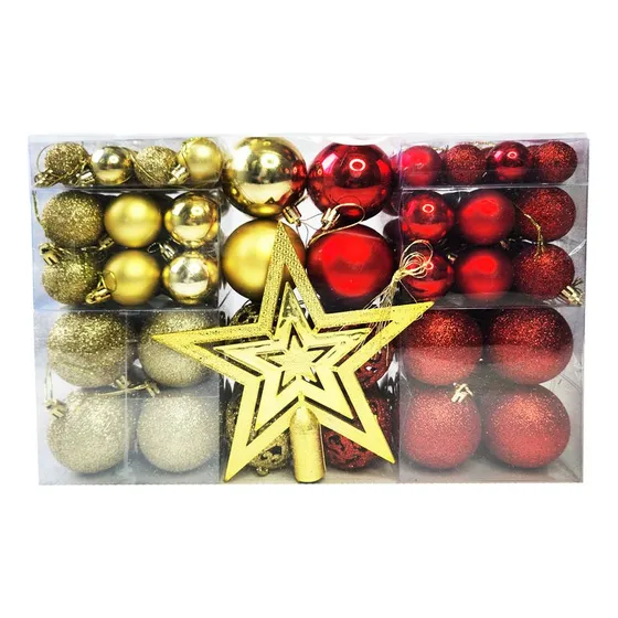 Enfeites para árvores de natal Fact Bolas de natal douradas por kit de 100 u - dourado/vermelho