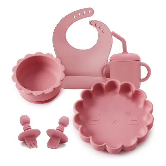 Set Alimentación Plato Bowl Vaso Cuchara Tenedor Babero Leon