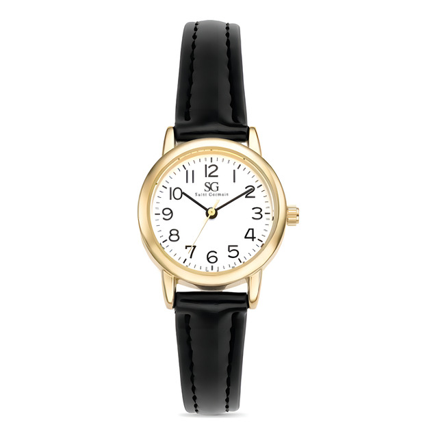 Relógio Feminino Dourado Saint Germain 24mm Correia Preta Caixa Dourada Fundo Branco Elega... Relógio Feminino Dourado Saint Germain 24mm Correia Preta Caixa Dourada Fundo Branco Elega...